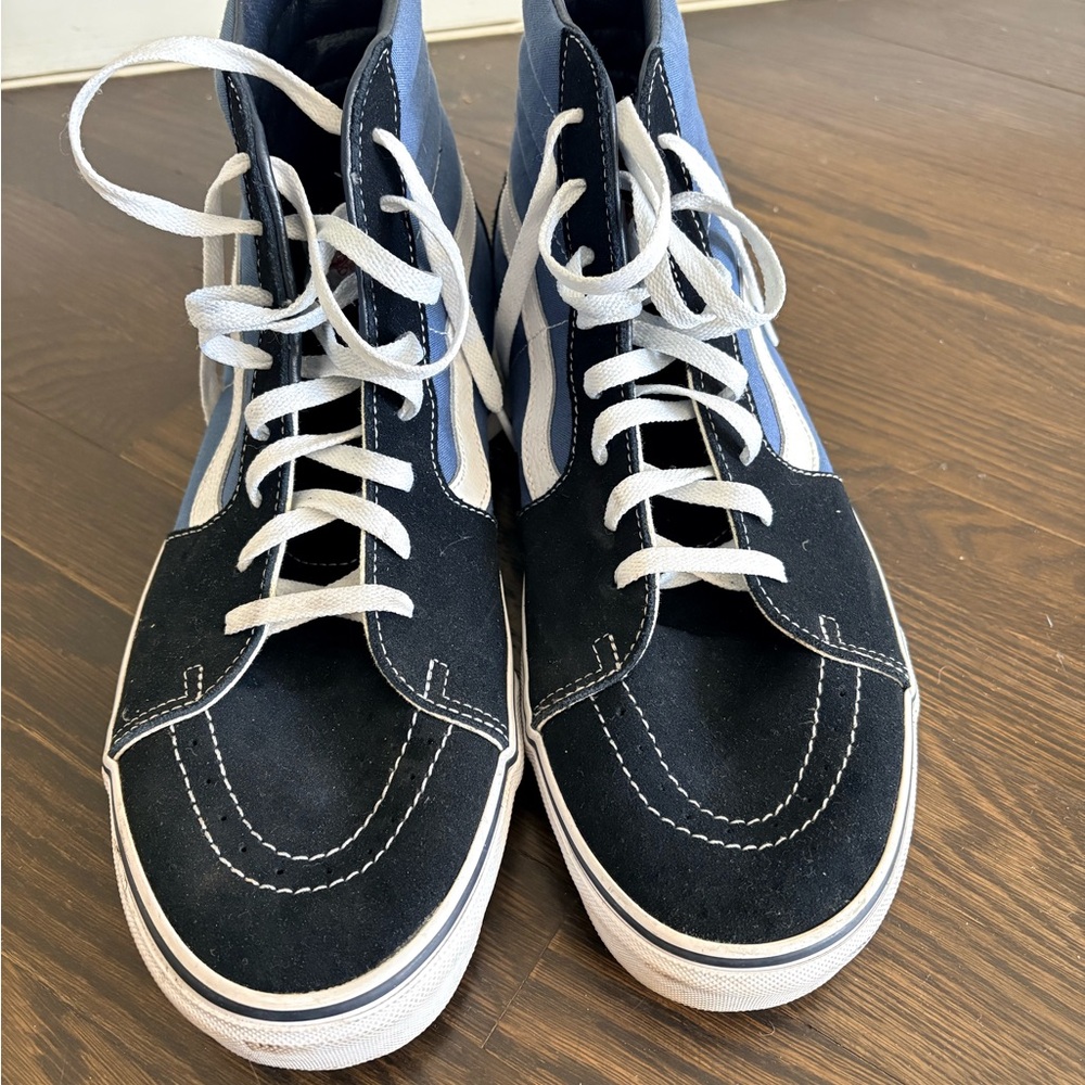 Vans High-Top Sneakers in Black & Blue with White Stripe